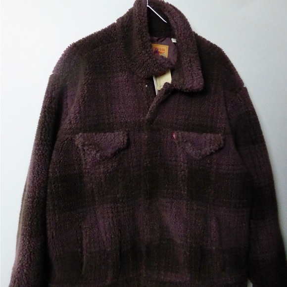 Levi’s Faux Sherpa Relaxed Fit Vintage Trucker Work Jacket NWT Plaid Dyed - Picture 5 of 12